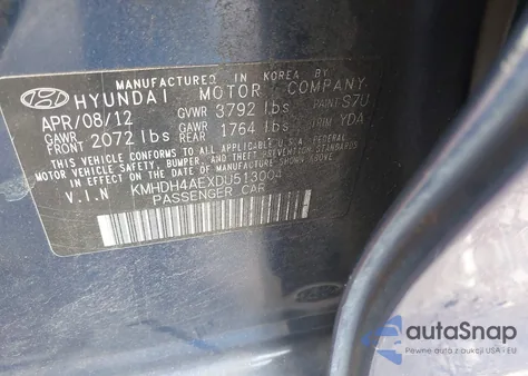 2013 Hyundai Elantra Gls/Limited from USA, damaged, VIN KMHDH4AEXDU513004